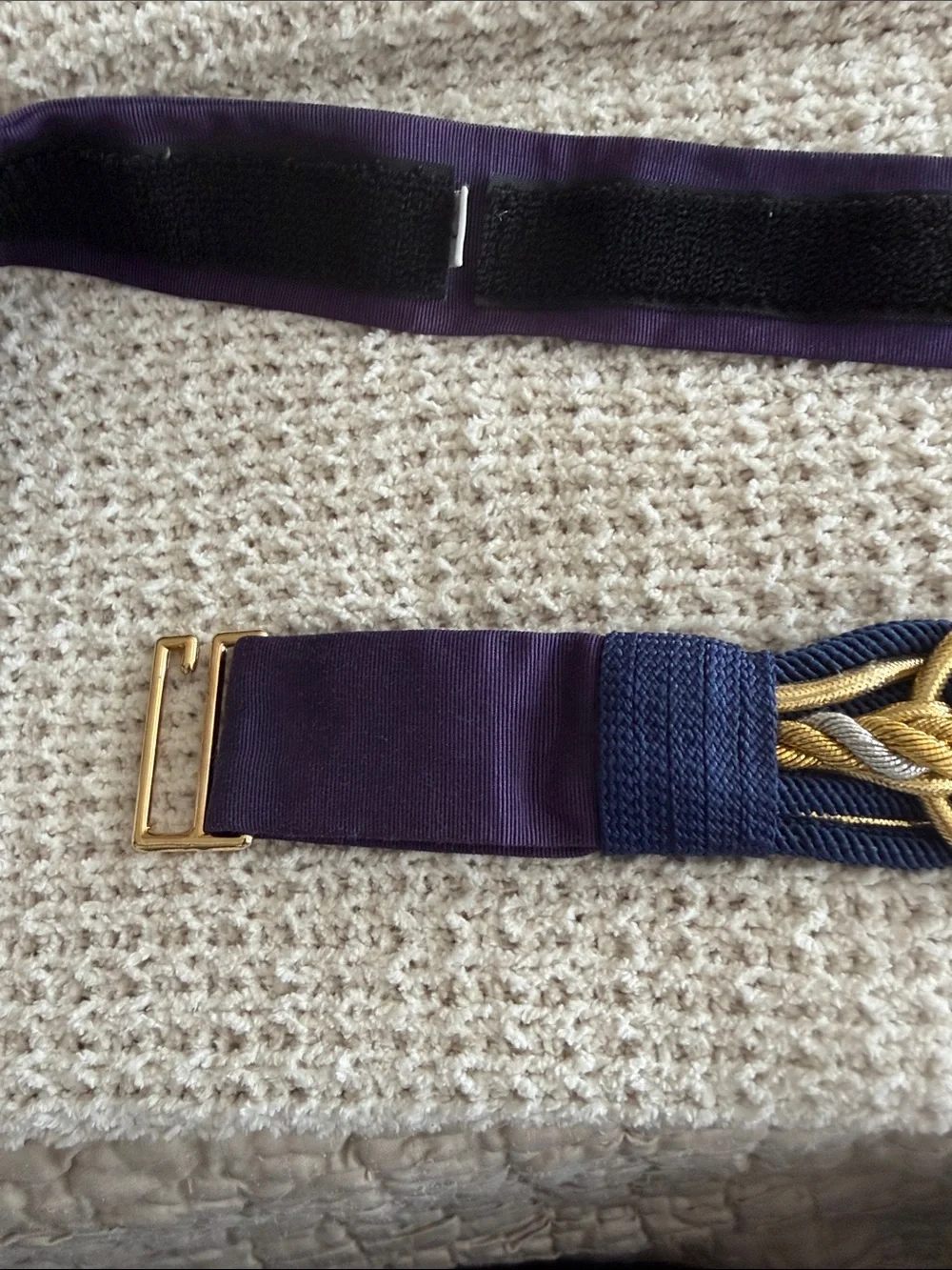 Navy and Gold Braided  Belt med to large Velcro adjustable